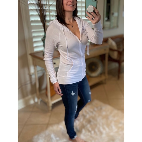 💜RESTOCK Waffle Thermal Zip Up Hoodie White 3221 - Picture 4 of 12